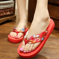 Women's Summer Flip Flops / Open Toe Silk Casual Flat Heel Red